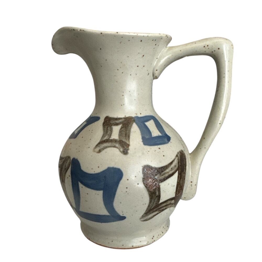 Vintage Hand Created and Painted Stoneware Pottery Pitcher